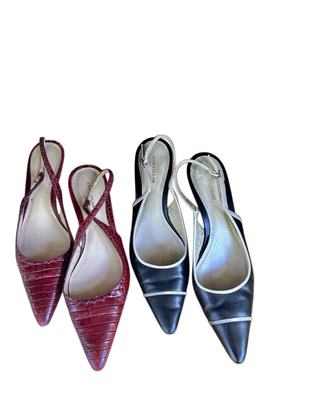 ANN TAYLOR Leather Slingback Heels, Two Pairs, Size 8.5, Black, Burgundy Pumps